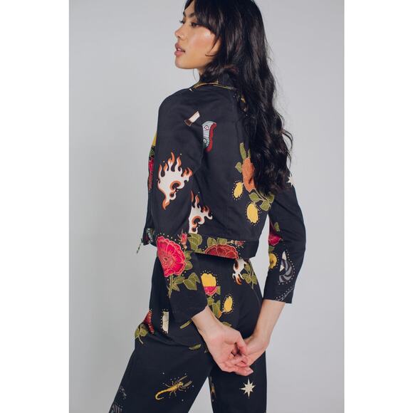 NWT Lenni The Label XENO Floral JACKET BLACK Cropped Size Medium/Size 6 - Picture 4 of 11